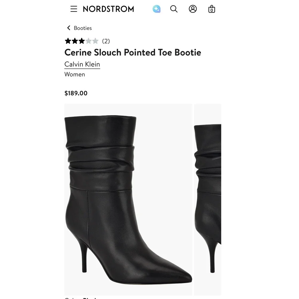 Calvin Klein Cerine Slouch Pointed Toe Bootie Women 10M Black Ruched Stiletto